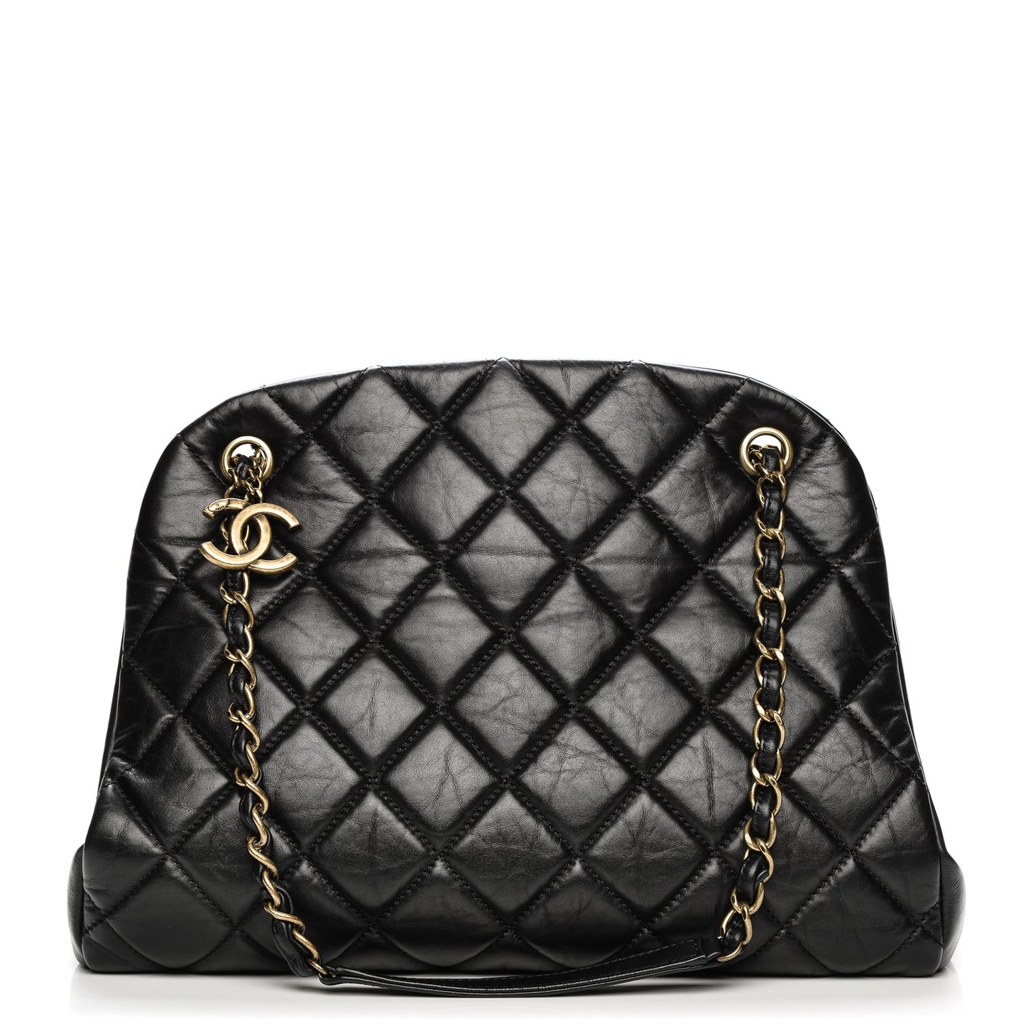 Aged Calfskin Large Just Mademoiselle Bowling Bag Black