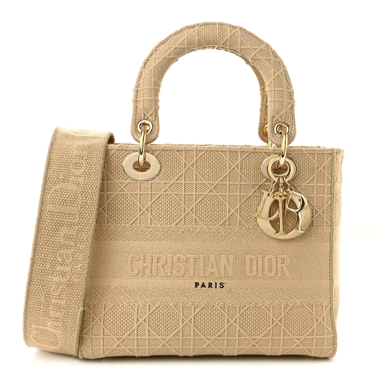 Canvas Embroidered Cannage Medium Lady D-Lite Beige