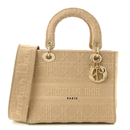 Christian Dior Canvas Embroidered Cannage Medium Lady D-Lite Beige 1 of 9