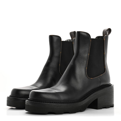Louis Vuitton Calfskin Monogram Beaubourg Ankle Boots 38 Black 4 of 9