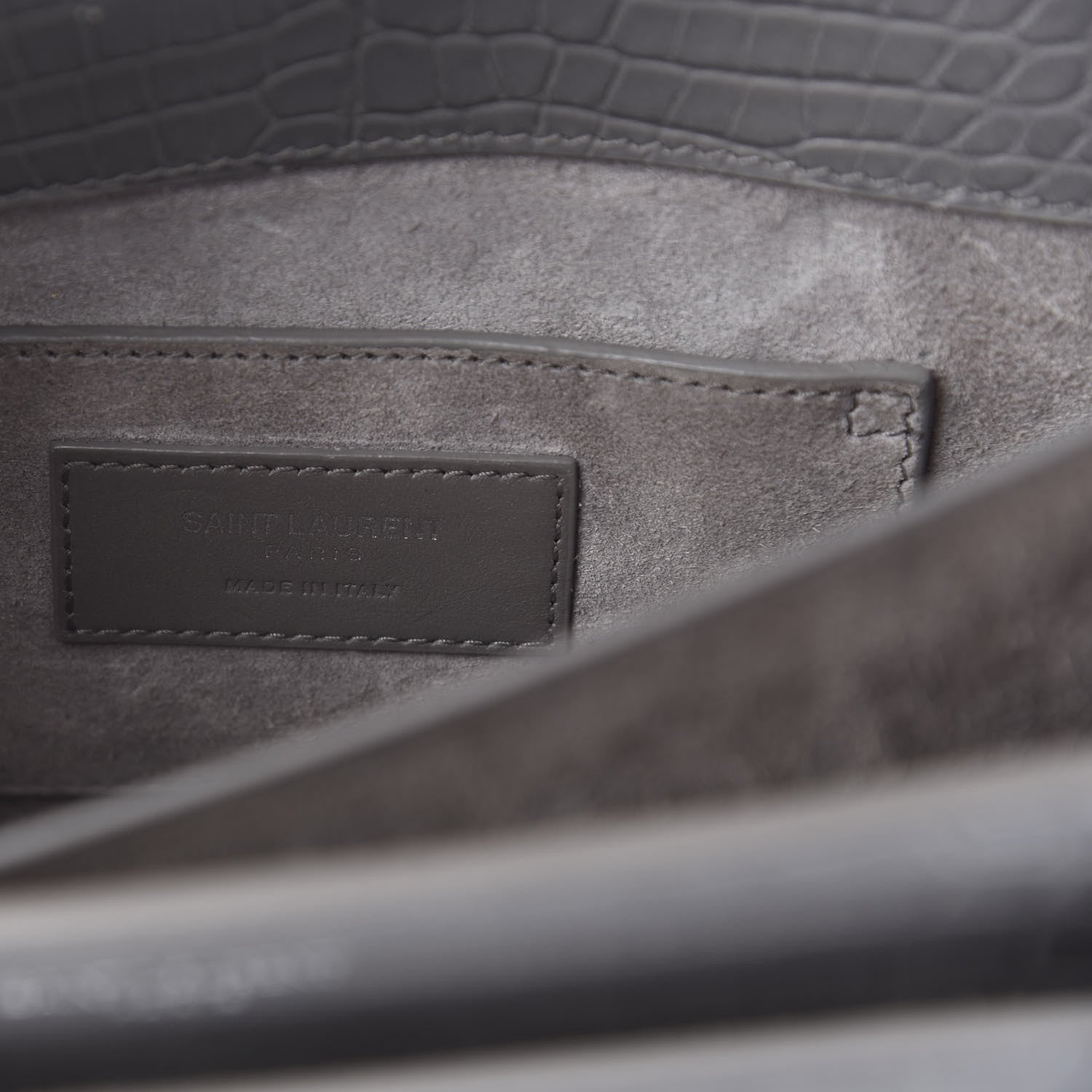 Saint Laurent Calfskin Crocodile Embossed Medium Monogram Sunset Fog 6 of 11