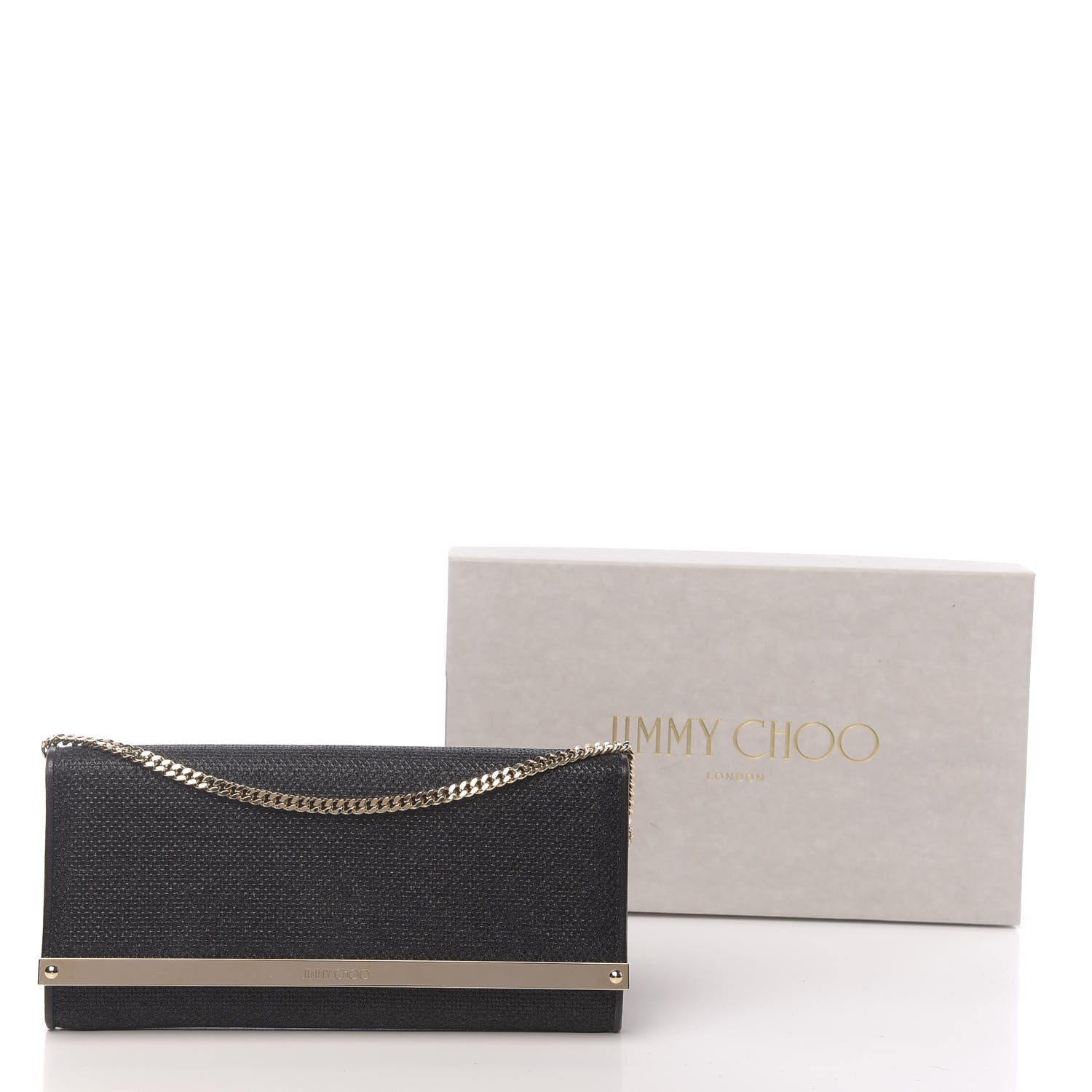 Jimmy Choo Glitter Fabric Milla Chain Wallet Black 10 of 10