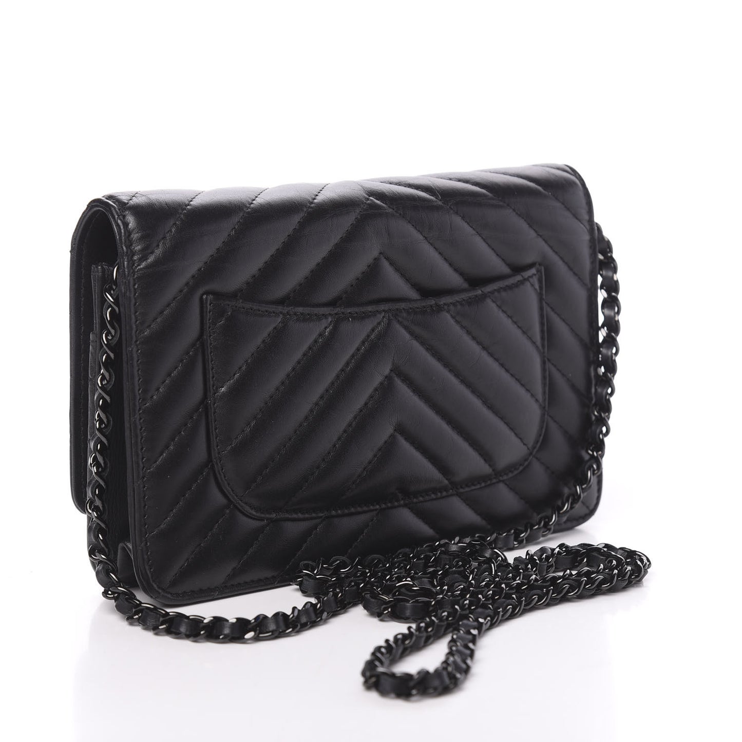 Aged Calfskin Chevron Quilted Reissue Wallet On Chain WOC So Black