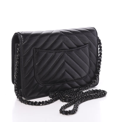 Chanel Aged Calfskin Chevron Quilted Reissue Wallet On Chain WOC So Black 3 of 14