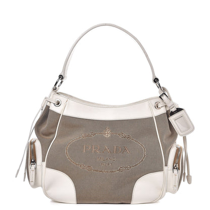Prada Jacquard Logo Hobo White 1 of 7