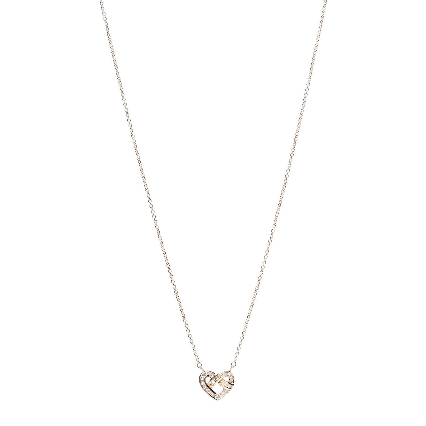 18K Yellow Gold Diamond Heart Knot Pendant Necklace