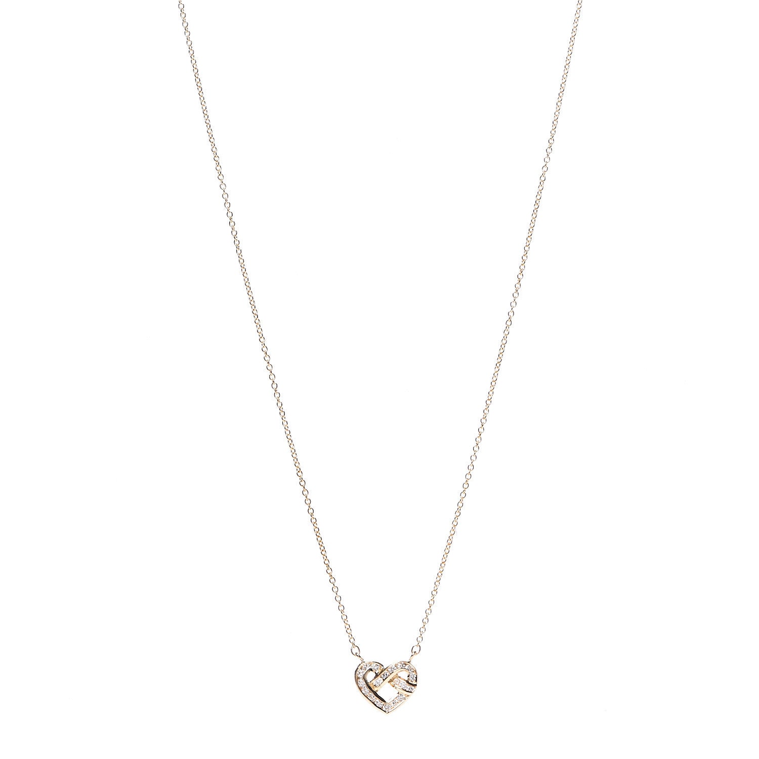 Tiffany 18K Yellow Gold Diamond Heart Knot Pendant Necklace 1 of 8