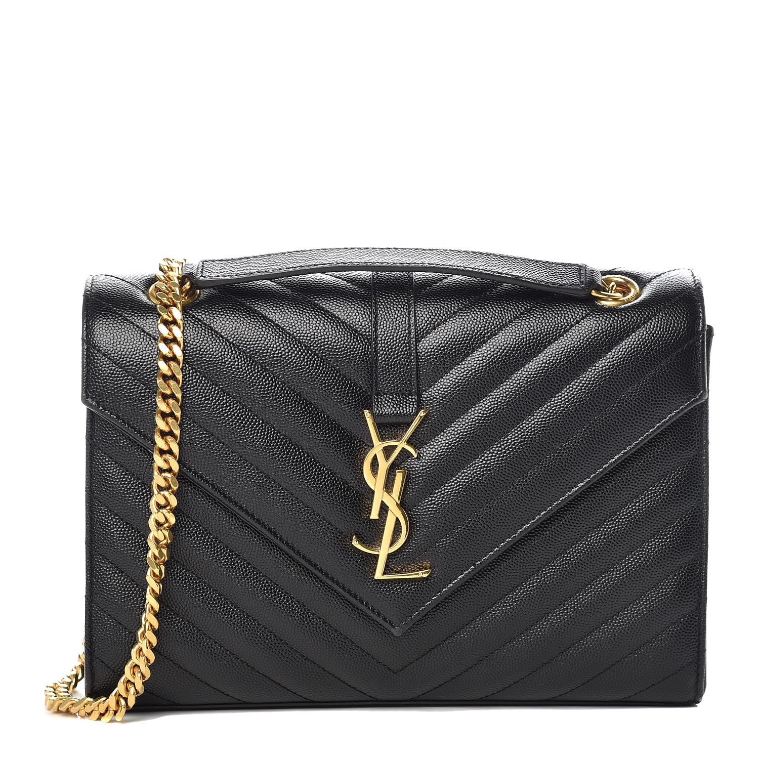 Saint Laurent Grain De Poudre Matelasse Chevron Medium Monogram Satchel Black 1 of 8