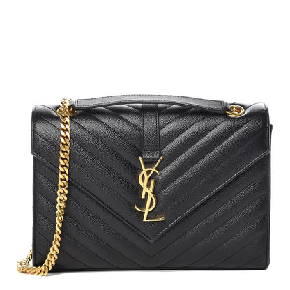 Saint Laurent Grain De Poudre Matelasse Chevron Medium Monogram Satchel Black 1 of 8