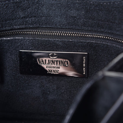 Valentino Garavani Pebbled Calfskin Onyx Medium Rockstud Rolling Flap Saddle Bag Black 5 of 8