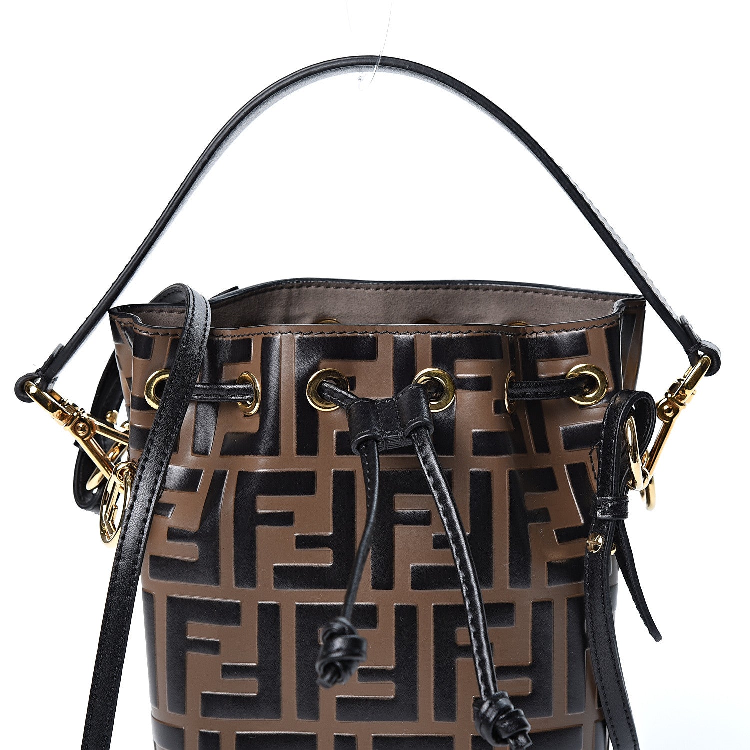 Fendi Vitello Liberty F is Fendi Bi-Color FF 1974 Embossed Mini Mon Tresor Bucket Bag Maya Black 7 of 10