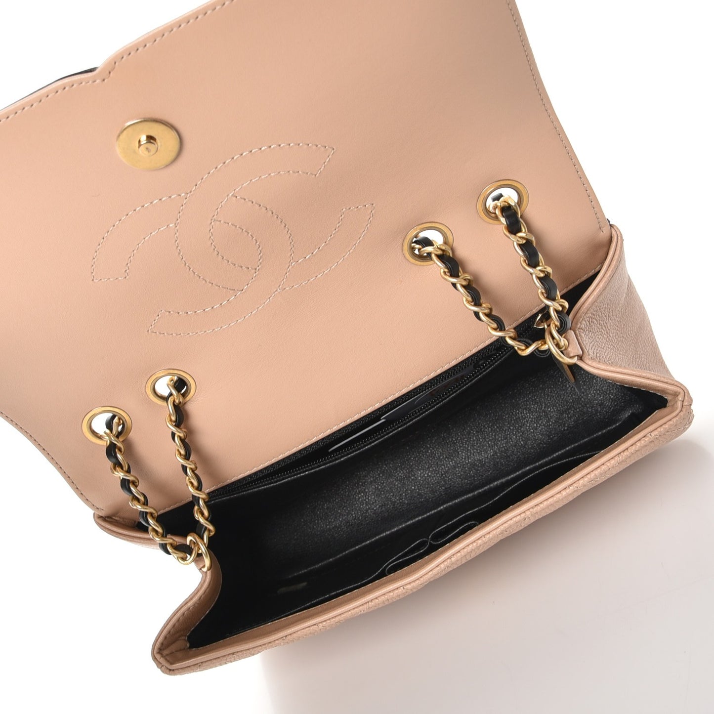 Caviar Quilted Small CC Filigree Flap Beige Black