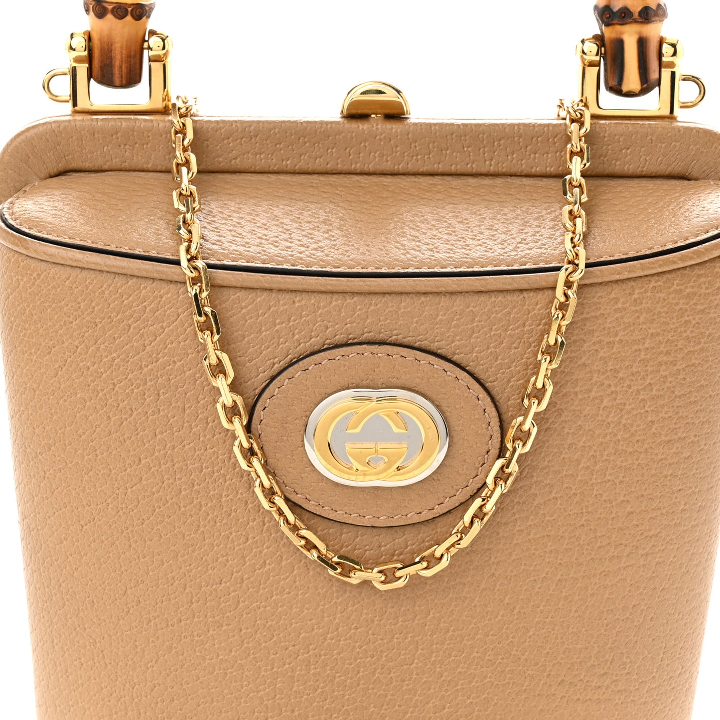 Textured Dollar Calfskin Bamboo Mini Marina Bucket Bag Natural Tan