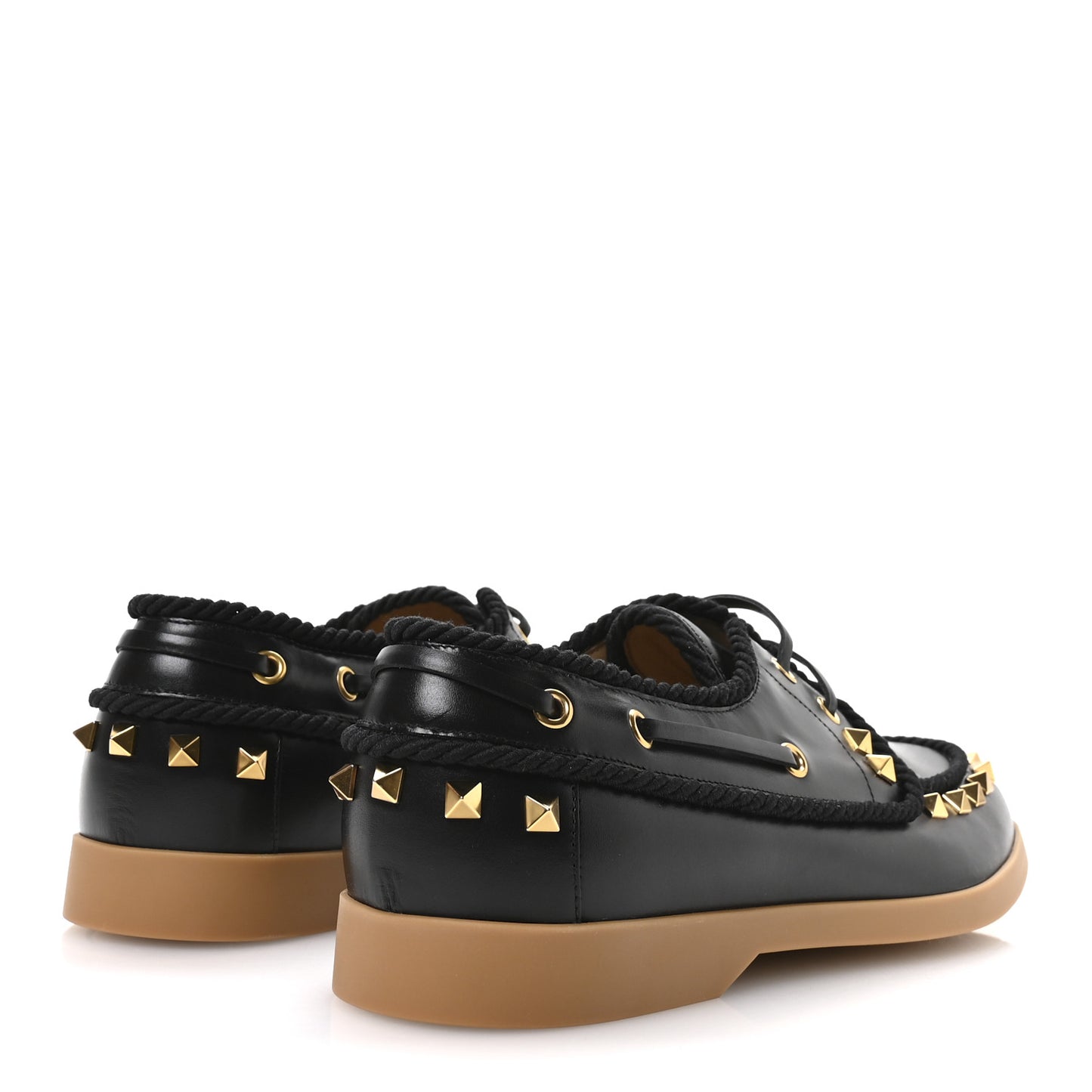Calfskin Rockstud Palm Avenue Boat Shoes 39.5 Black