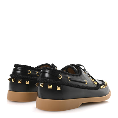Valentino Garavani Calfskin Rockstud Palm Avenue Boat Shoes 39.5 Black 5 of 9