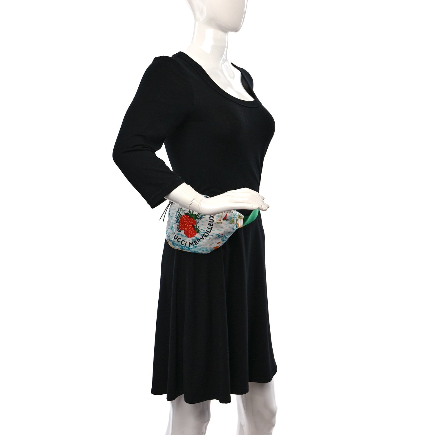 Gucci Nylon Merveilleux Strawberry Print Childrens Belt Bag Light Blue Red Dusty White 2 of 9