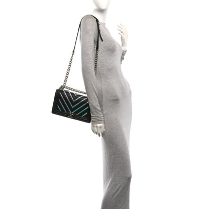 Chanel Lambskin Iridescent PVC Chevron Quilted Medium Boy Flap Black Silver 2 of 10