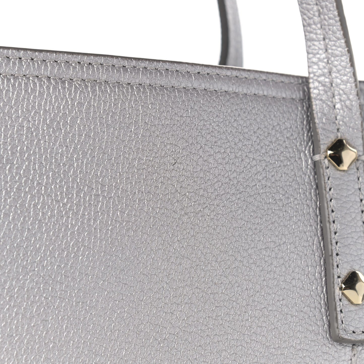 Metallic Grained Calfskin Medium Top Zip Tote Spike Silver