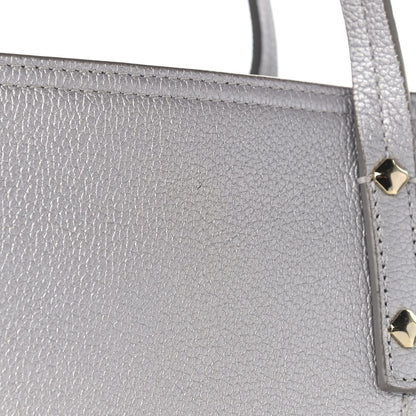MCM Metallic Grained Calfskin Medium Top Zip Tote Spike Silver 13 of 13