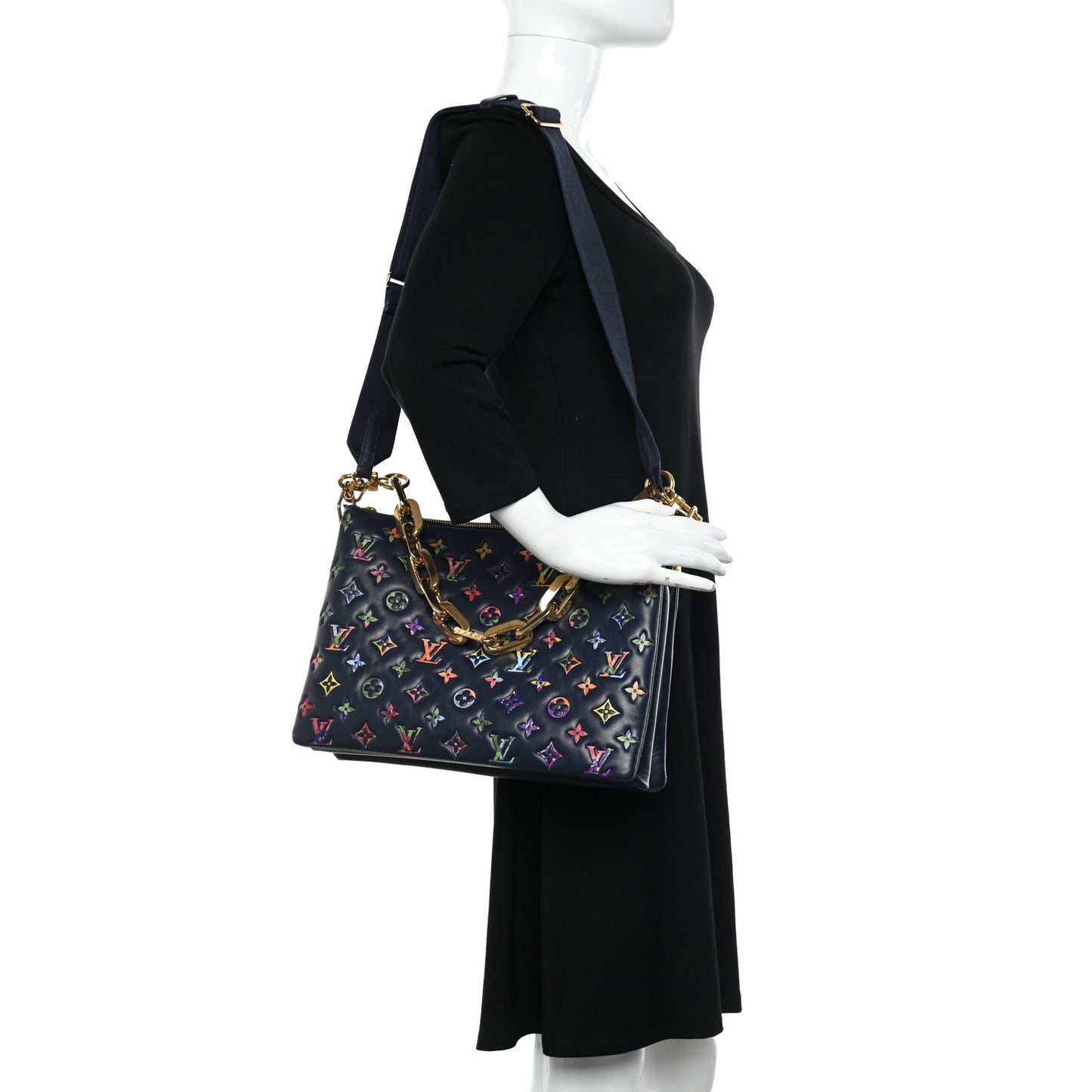 Lambskin Embossed Monogram LV Garden Coussin MM Navy Blue