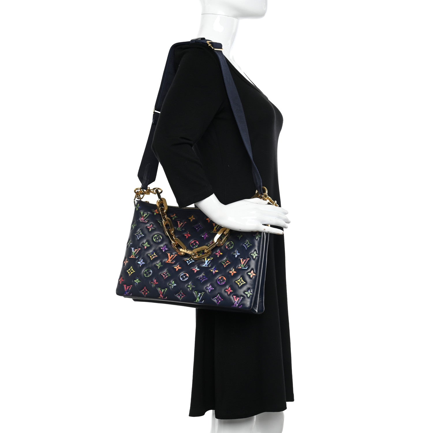 Louis Vuitton Lambskin Embossed Monogram LV Garden Coussin MM Navy Blue 2 of 10