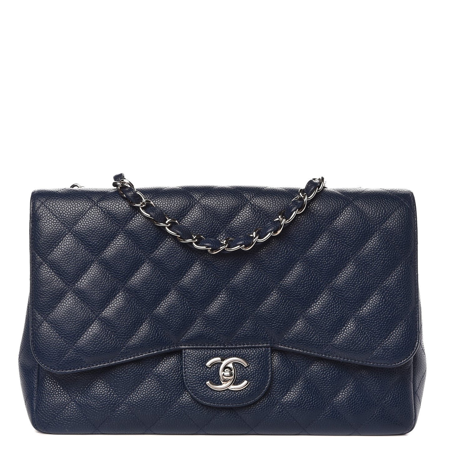 Caviar Quilted Jumbo Single Flap Navy