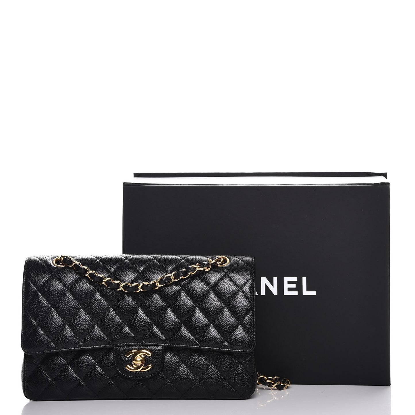 Caviar Quilted Medium Double Flap Black