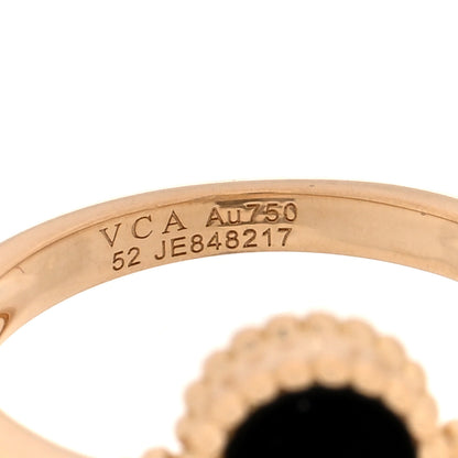 Van Cleef & Arpels 18K Yellow Gold Diamond Black Onyx Vintage Alhambra Ring 52 6 4 of 4