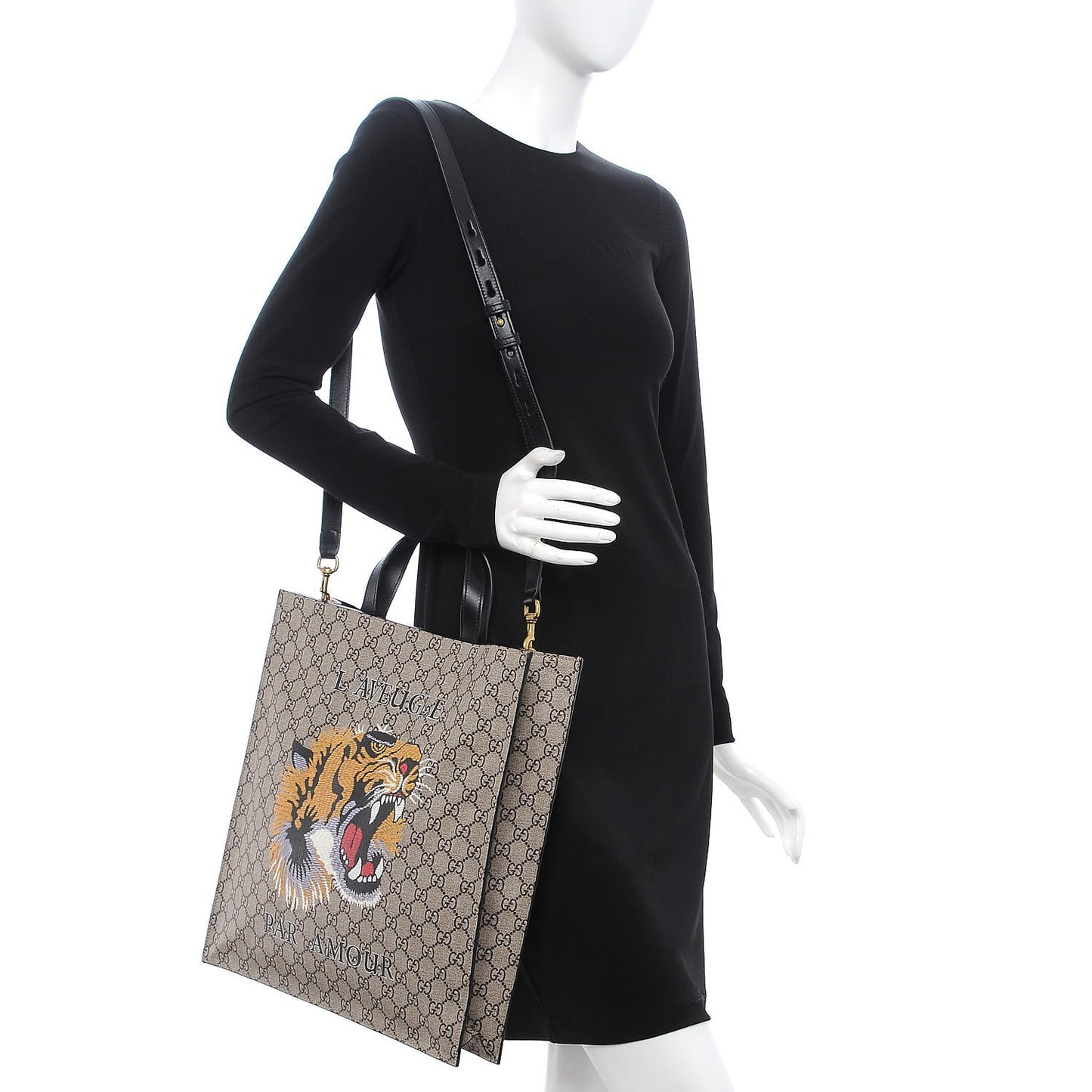 GG Supreme Monogram L'Aveugle Par Amour Print Vertical Tote Black