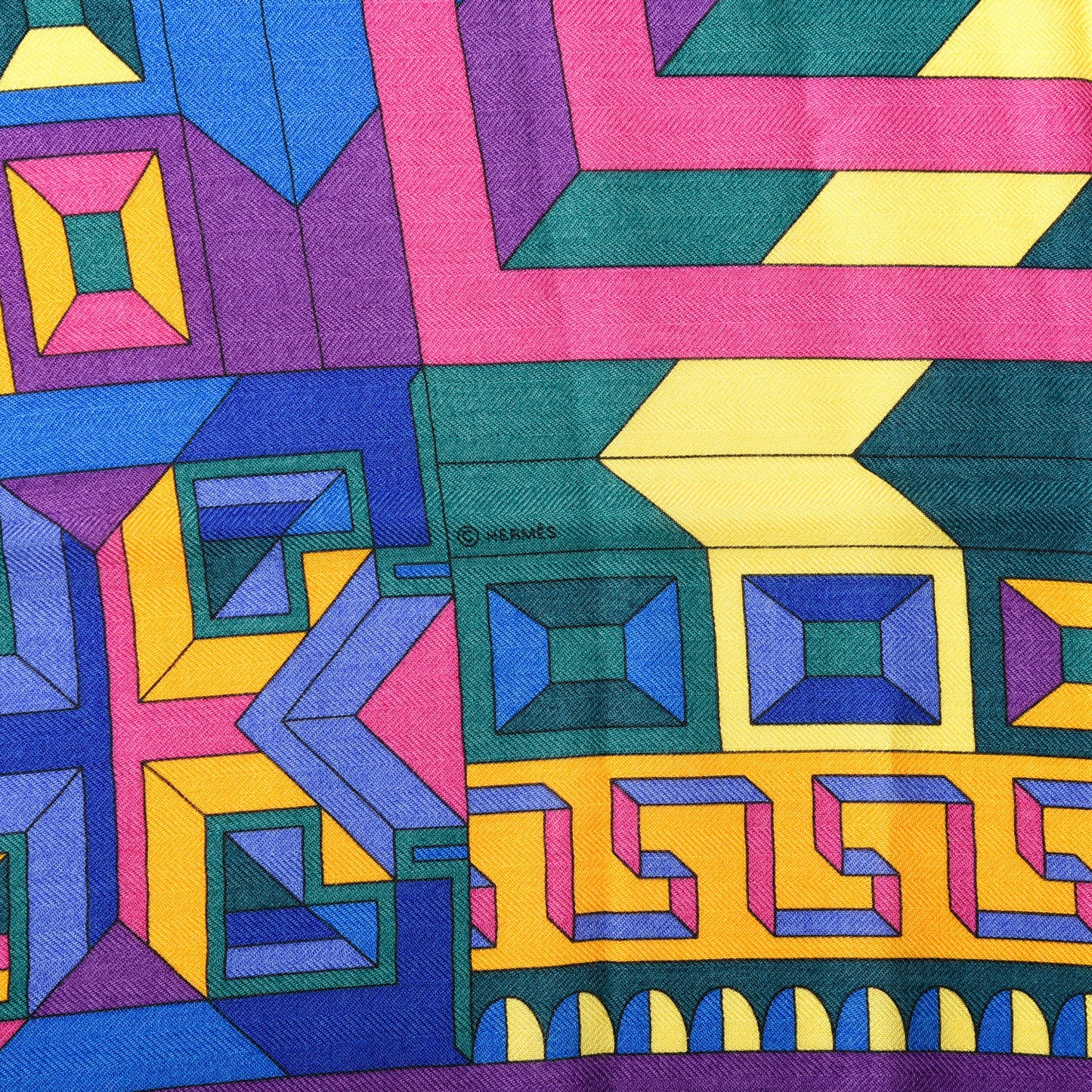 Cashmere Silk Le Fil D'Ariane Shawl 140 Jaune Violet Vert