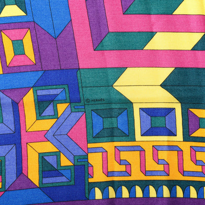 Hermes Cashmere Silk Le Fil D'Ariane Shawl 140 Jaune Violet Vert 4 of 5