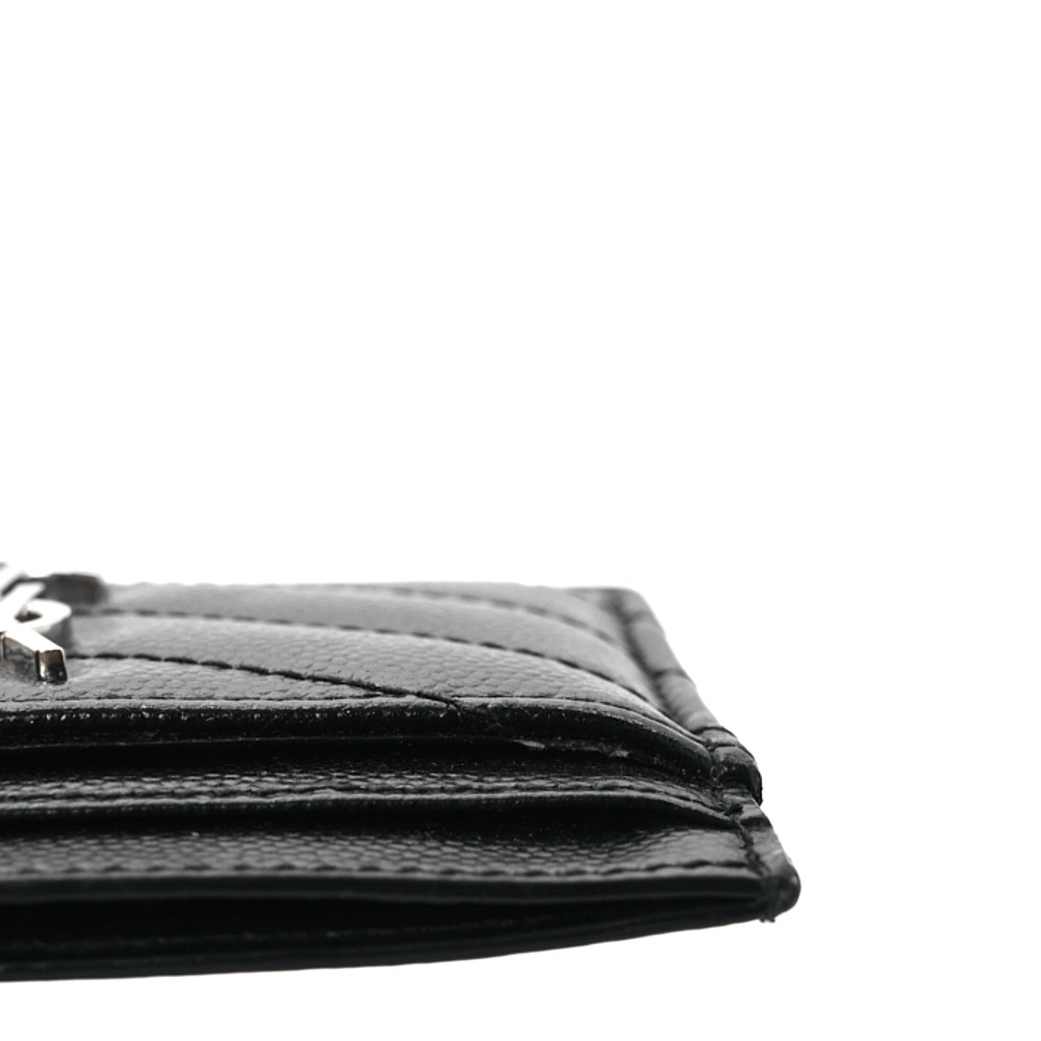 Saint Laurent Grain De Poudre Matelasse Chevron Monogram Credit Card Case Black 9 of 10