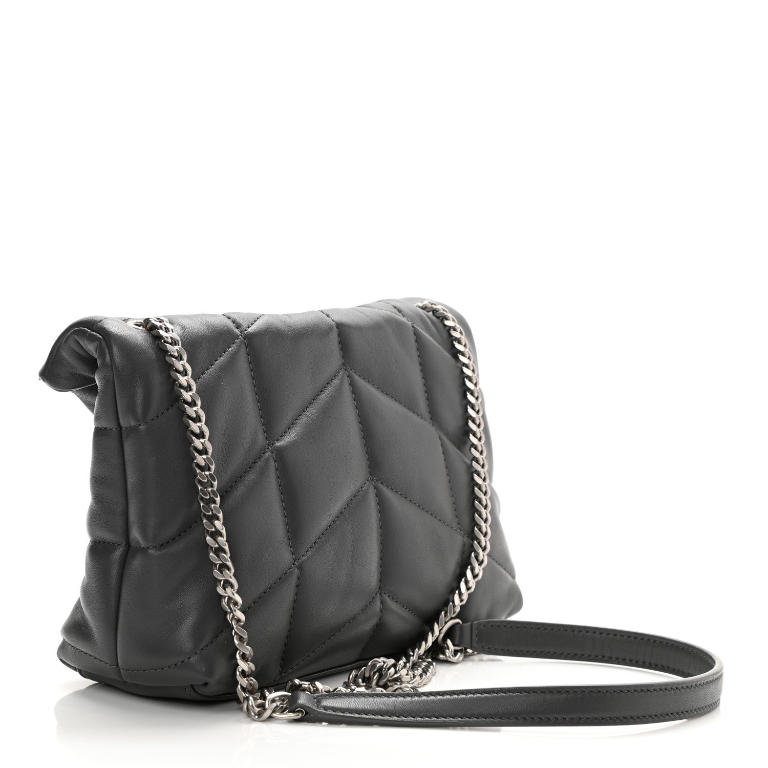 Saint Laurent Lambskin Quilted Toy Loulou Puffer Monogram Chain Satchel Storm 2 of 9