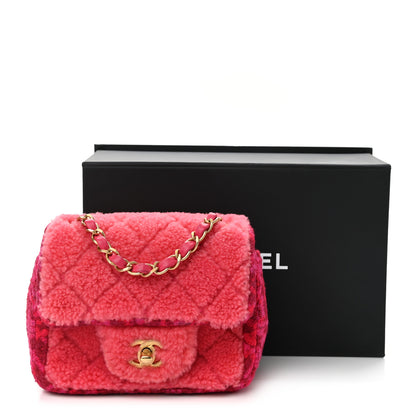 Chanel Shearling Tweed Quilted Mini Square Flap Bag Pink 11 of 11