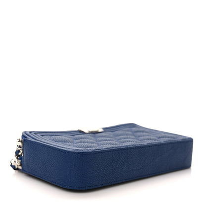 Chanel Caviar Quilted Small Boy Clutch With Chain Blue 4 of 11