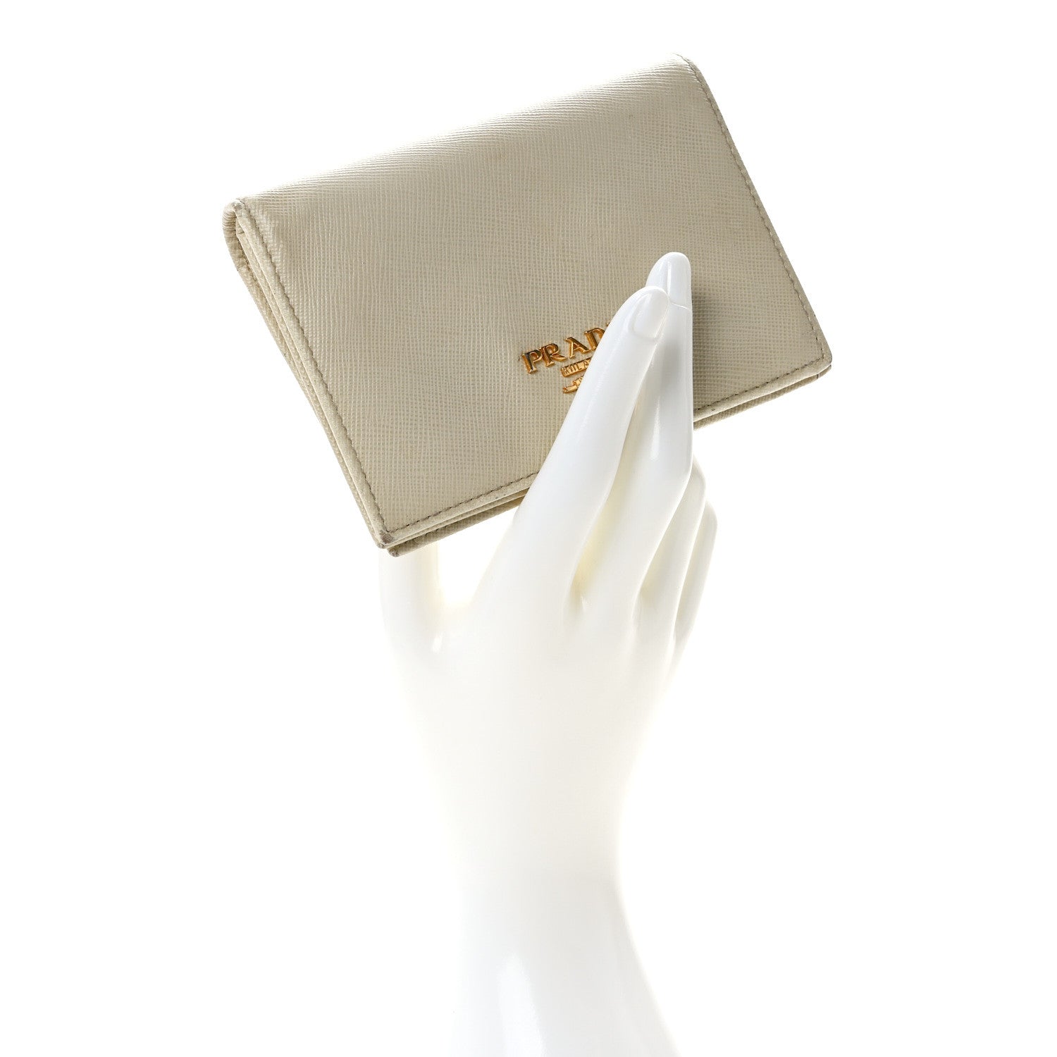 Prada Saffiano Metal Bi-Fold Wallet Cera 2 of 13