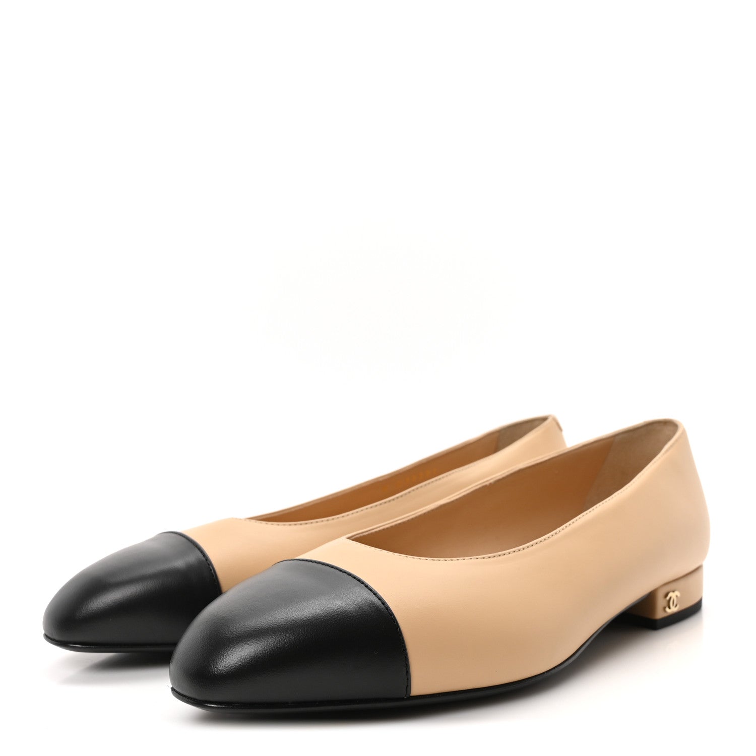 Chanel Lambskin Cap Toe CC Uniform Ballerina Flats 37.5 Beige Black 4 of 8