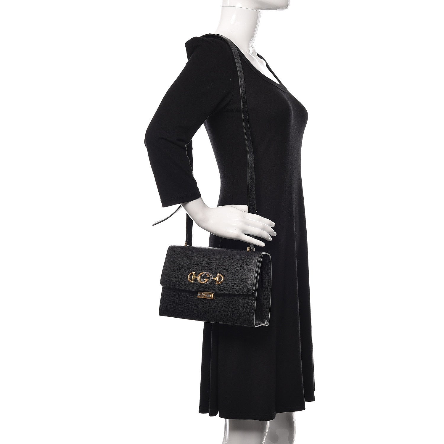 Gucci Grainy Calfskin Small Zumi Shoulder Bag Black 2 of 12