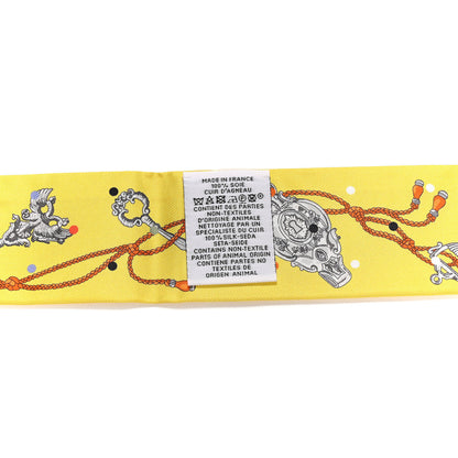Hermes Silk Calfskin Les Cles A Pois Fringed Twilly Jaune Argent Orange Vif 3 of 4