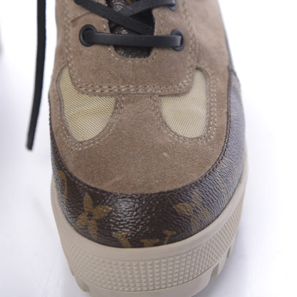 Louis Vuitton Suede Calfskin Monogram Laureate Platform Desert Boots 37 Beige 9 of 20