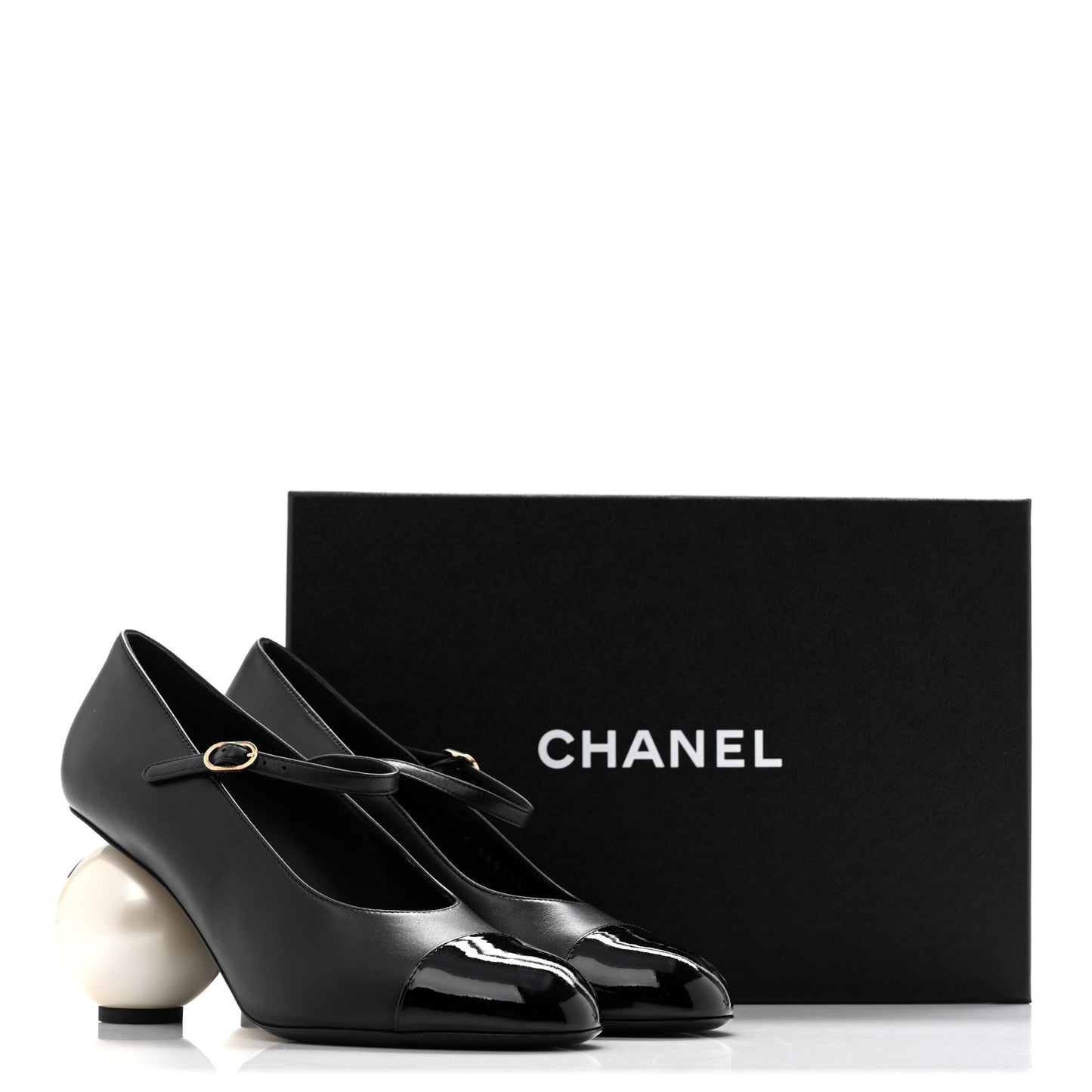 Lambskin Patent Cap Toe Pearl Ball Mary Janes 39 Black