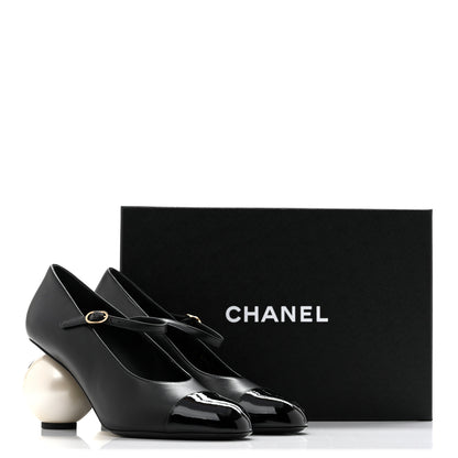 Chanel Lambskin Patent Cap Toe Pearl Ball Mary Janes 39 Black 10 of 10
