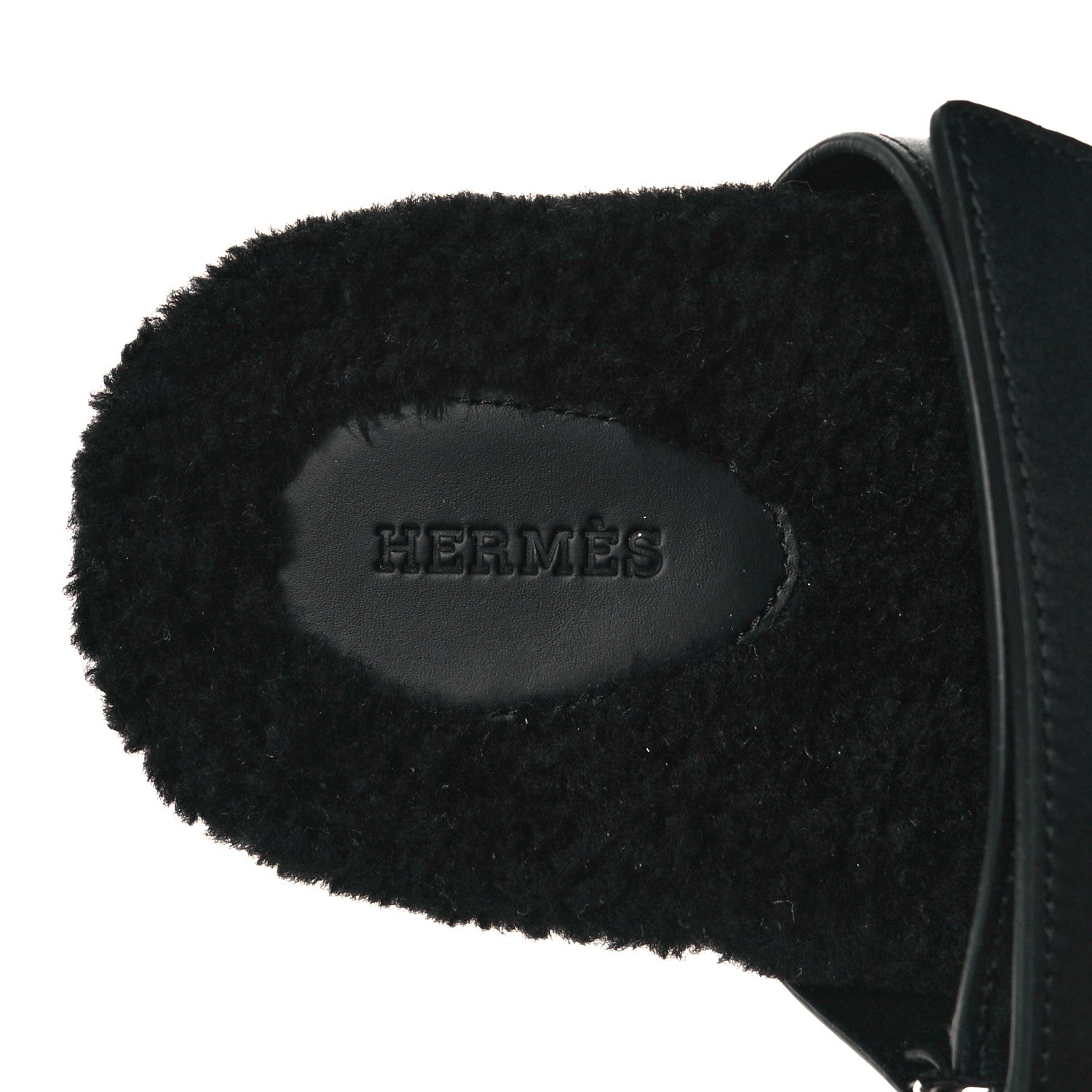 Hermes Calfskin Woolskin Womens Chypre Sandals 37.5 Black 7 of 8