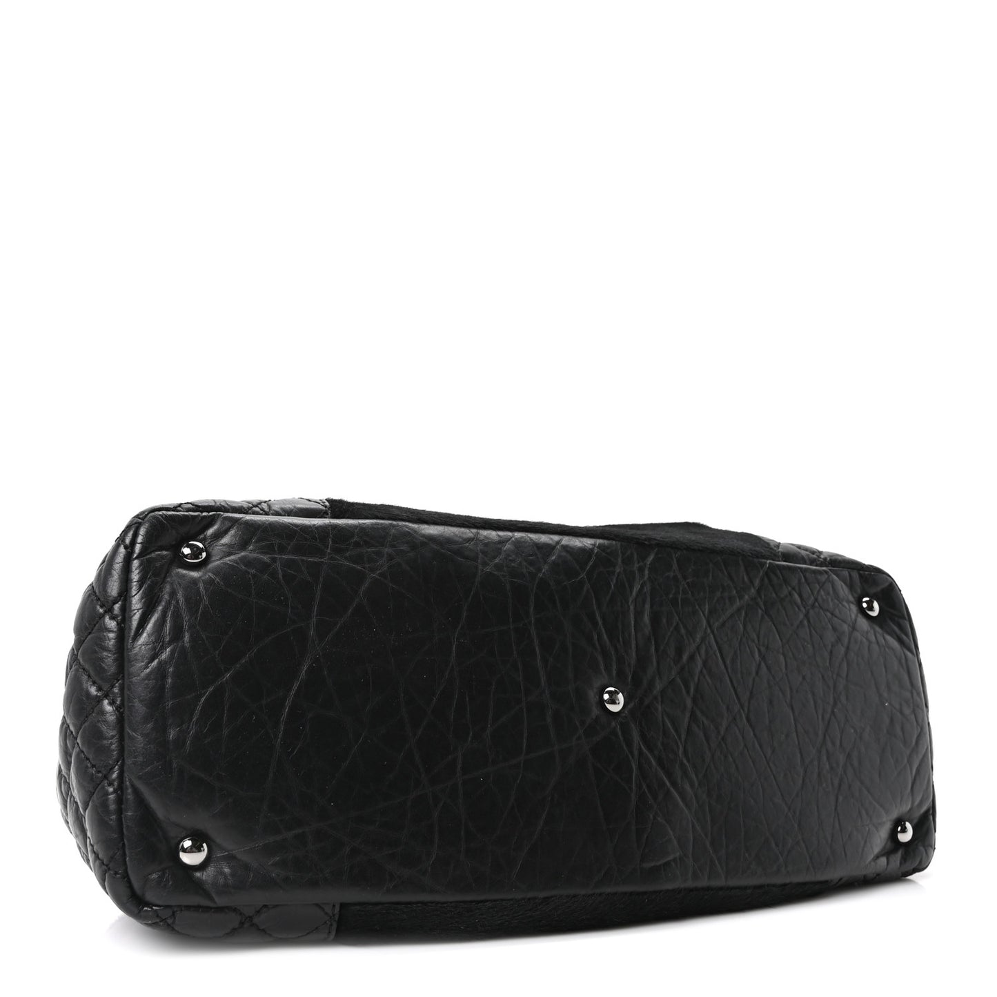 Aged Calfskin Pony Hair Quilted Small Miss Pony Drawstring Tote Black