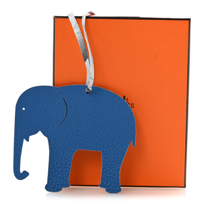 Hermes Epsom Togo Petit H Elephant Bag Charm Bleu Saphir Chocolate 5 of 5