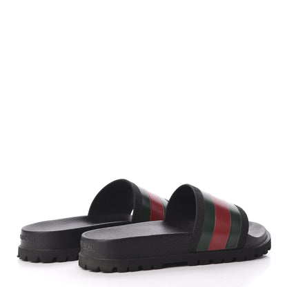 Gucci Rubber Web Mens Lug Sole Slide Sandals 5 Black Green Red 4 of 7