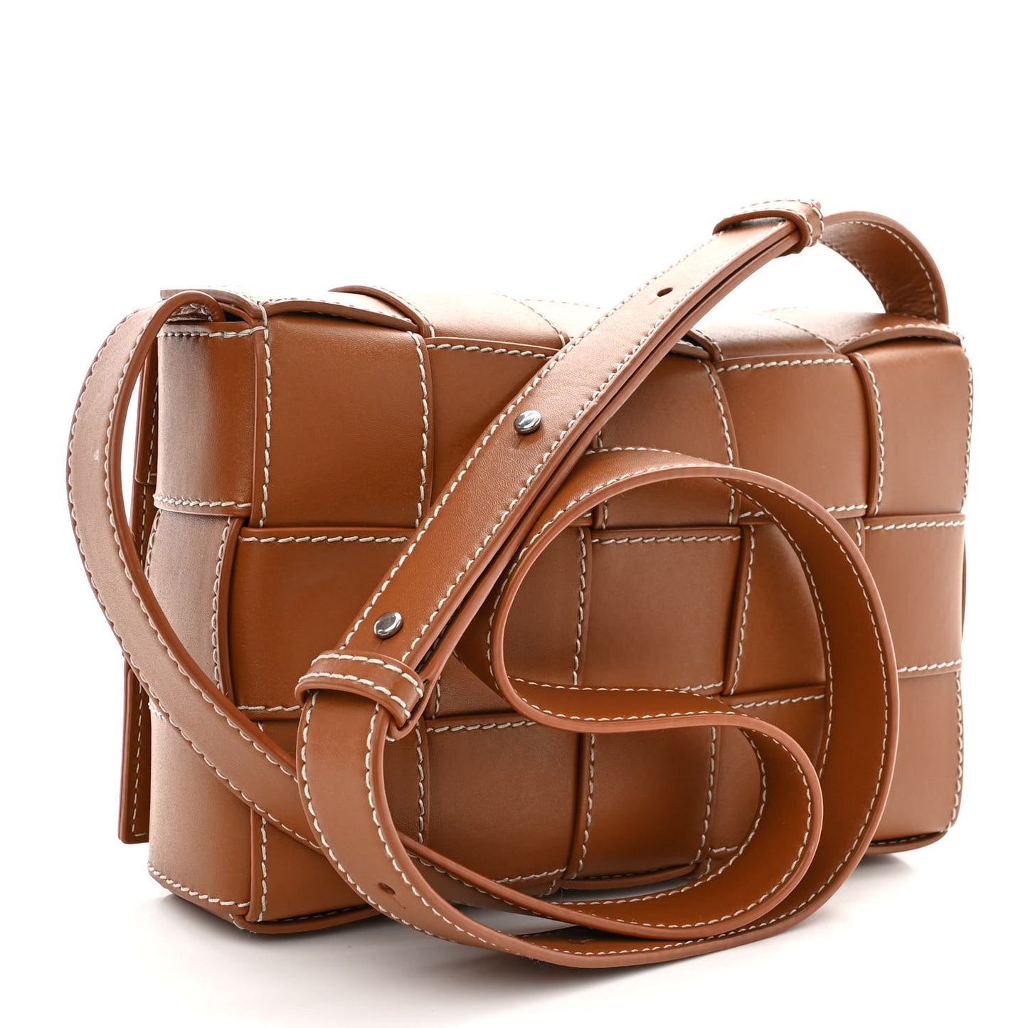 Lambskin Maxi Intrecciato Edge Stitch Cassette Crossbody Bag Wood