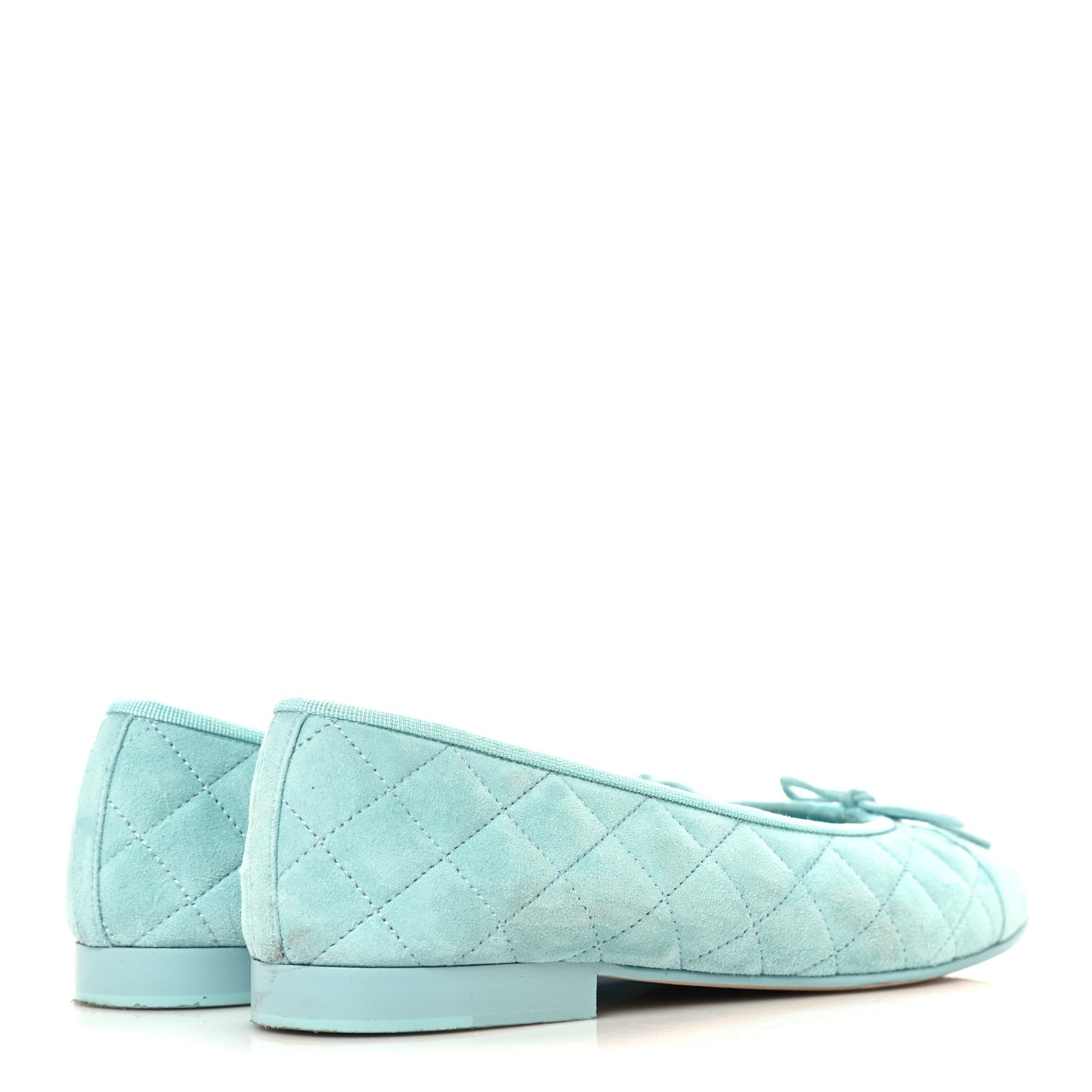 Suede Calfskin Quilted Cap Toe CC Ballerina Flats 38.5 Light Blue