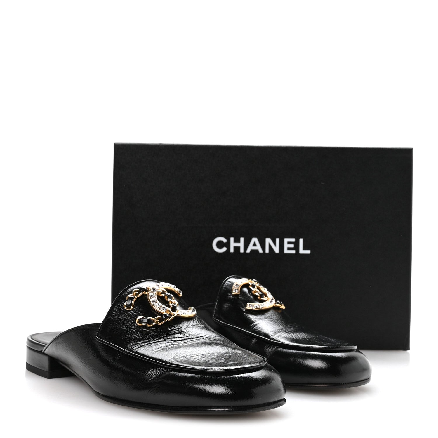 Chanel Shiny Calfskin Crystal CC Mules 39 Black 9 of 9