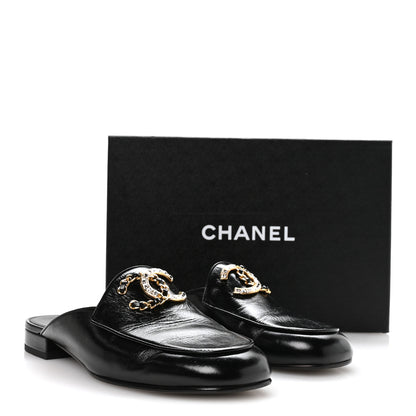 Chanel Shiny Calfskin Crystal CC Mules 39 Black 9 of 9